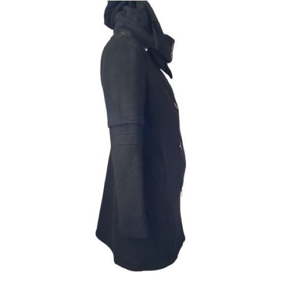 Only True Collection Streetwear Black Double breasted Hooded Wool blend Pea Coat - Picture 6 of 15